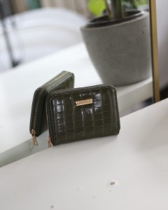Kadın Haki Kroko Mini kartlık Cüzdan