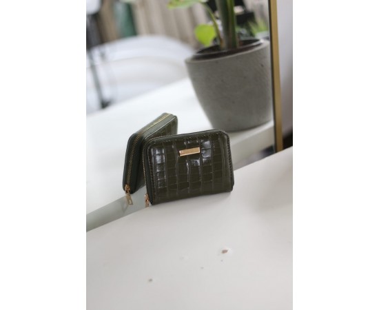 Kadın Haki Kroko Mini kartlık Cüzdan