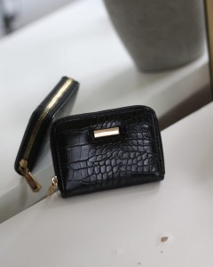  Kadın Siyah Kroko Mini kartlık Cüzdan