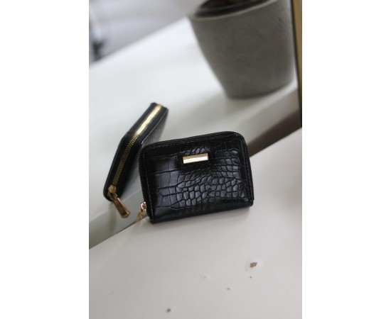  Kadın Siyah Kroko Mini kartlık Cüzdan