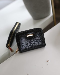  Kadın Siyah Kroko Mini kartlık Cüzdan