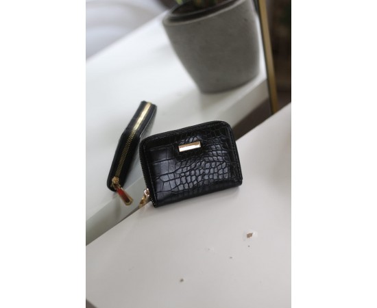  Kadın Siyah Kroko Mini kartlık Cüzdan