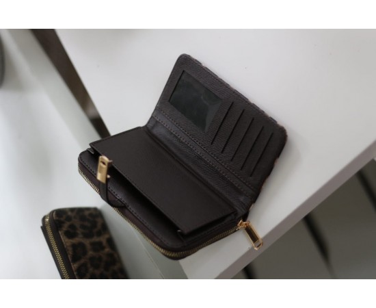 Kadın Leopar Doku Gold Aksesuar Detaylı Cüzdan