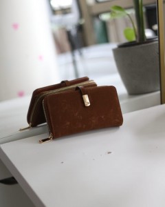 Kadın Taba Eskitme Doku Gold Aksesuar Detaylı Cüzdan