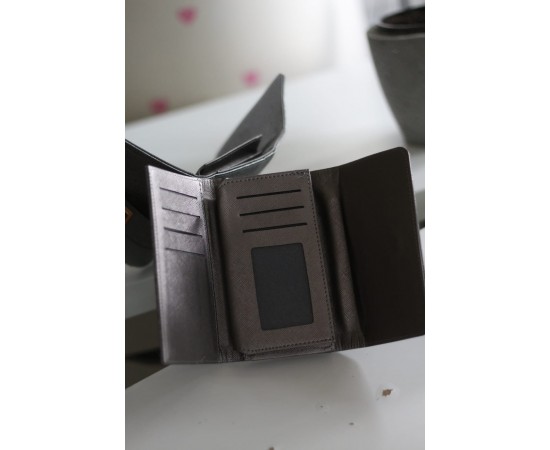 Kadın Gri Gold Aksesuar Detaylı Cüzdan