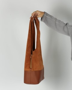 Kadın Taba Süet Ek Portföyl Büyük Boy Omuz Çantası