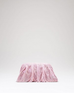 Kadın Pembe Taş Dokuma Burs Detayl Abiye Çanta