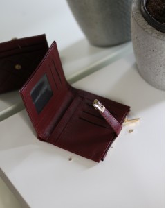 Kadın Bordo Kare Baklava Desenli Mini Kartlık Cüzdan