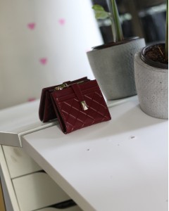 Kadın Bordo Kare Baklava Desenli Mini Kartlık Cüzdan