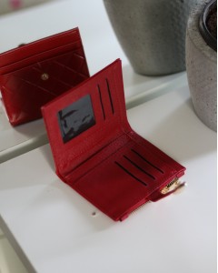 Kadın Kırmızı Kare Baklava Desenli Mini Kartlık Cüzdan