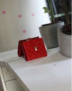 Kadın Kırmızı Kare Baklava Desenli Mini Kartlık Cüzdan