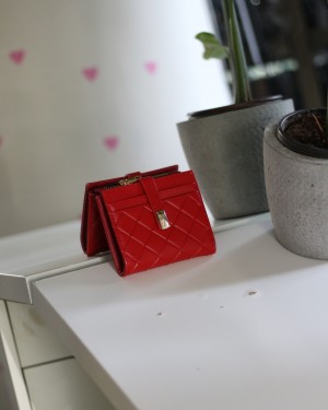 Kadın Kırmızı Kare Baklava Desenli Mini Kartlık Cüzdan