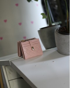 Kadın Pudra Pembe Kare Baklava Desenli Mini Kartlık Cüzdan