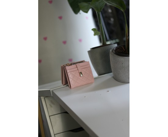 Kadın Pudra Pembe Kare Baklava Desenli Mini Kartlık Cüzdan