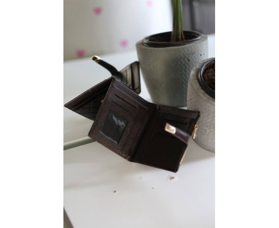 Kadın Acı Kahve Kare Baklava Desenli Mini Kartlık Cüzdan