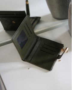 Kadın Haki Yeşil Kare Baklava Desenli Mini Kartlık Cüzdan