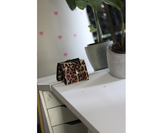 Kadın Leopar Kare Baklava Desenli Mini Kartlık Cüzdan
