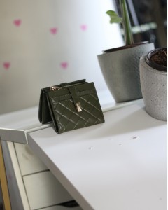 Kadın Haki Yeşil Kare Baklava Desenli Mini Kartlık Cüzdan