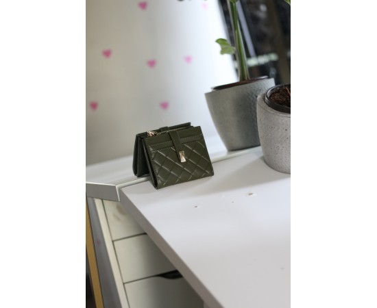 Kadın Haki Yeşil Kare Baklava Desenli Mini Kartlık Cüzdan Kadın Haki Yeşil Kare Baklava Desenli Mini Kartlık Cüzdan