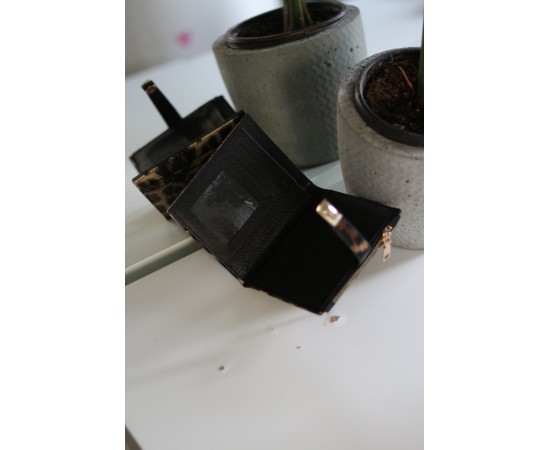 Kadın Leopar Kare Baklava Desenli Mini Kartlık Cüzdan