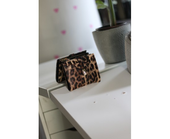 Kadın Leopar Kare Baklava Desenli Mini Kartlık Cüzdan