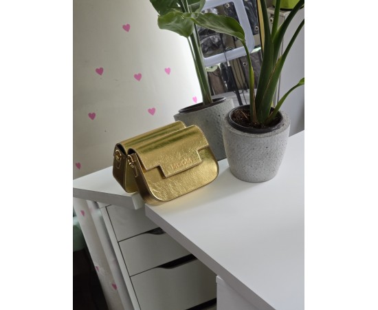 Kadın Gold Örme Sap Detaylı Zincirli Omuz Çantası