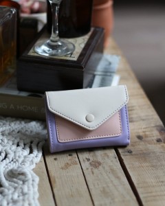 Lila Pudra Çift Renk Düğme Detaylı Mini Cüzdan