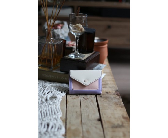 Lila Pudra Çift Renk Düğme Detaylı Mini Cüzdan