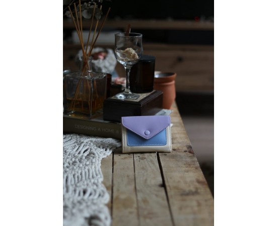 Lila Mavi Çift Renk Düğme Detaylı Mini Cüzdan