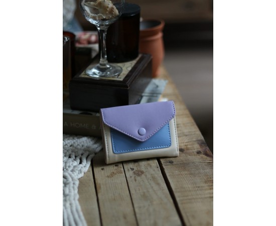 Lila Mavi Çift Renk Düğme Detaylı Mini Cüzdan