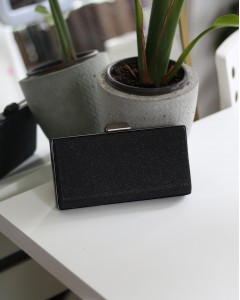 Kadın Siyah Simli Kumaş Dikdörtgen Kasa Abiye El Çantası 