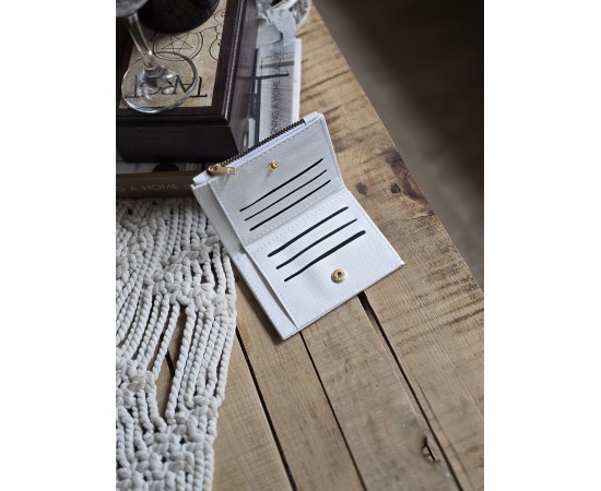 Beyaz Dokuma Desen Kare Kartlık Detaylı Cüzdan