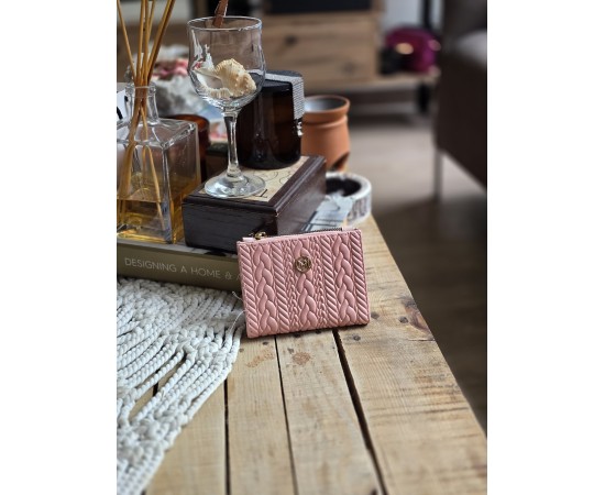 Pudra Dokuma Desen Kare Kartlık Detaylı Cüzdan