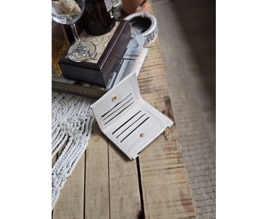 Krem Dokuma Desen Kare Kartlık Detaylı Cüzdan