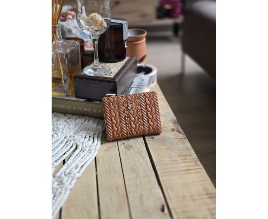 Taba Dokuma Desen Kare Kartlık Detaylı Cüzdan