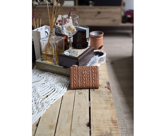 Taba Dokuma Desen Kare Kartlık Detaylı Cüzdan