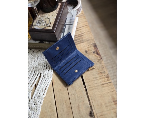 Lacivert Dokuma Desen Kare Kartlık Detaylı Cüzdan