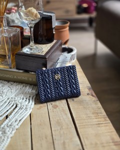 Lacivert Dokuma Desen Kare Kartlık Detaylı Cüzdan