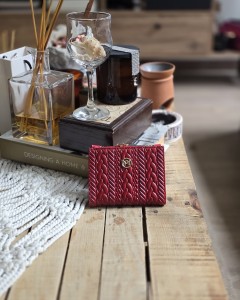 Kırmızı Dokuma Desen Kare Kartlık Detaylı Cüzdan