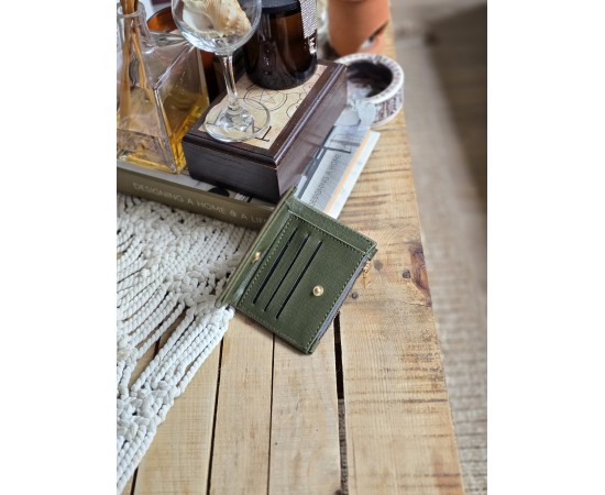 Haki Yeşil Dokuma Desen Kare Kartlık Detaylı Cüzdan