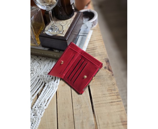 Kırmızı Dokuma Desen Kare Kartlık Detaylı Cüzdan