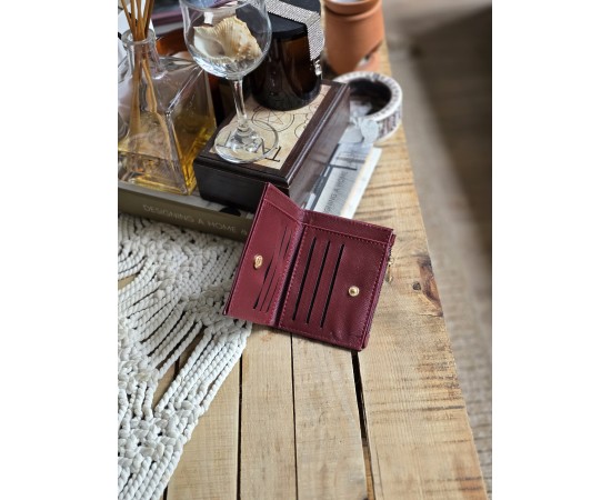 Bordo Dokuma Desen Kare Kartlık Detaylı Cüzdan