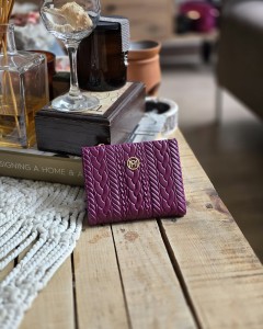 Mor Dokuma Desen Kare Kartlık Detaylı Cüzdan