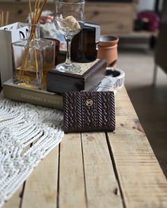 Acı Kahve Dokuma Desen Kare Kartlık Detaylı Cüzdan