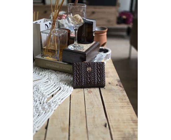 Acı Kahve Dokuma Desen Kare Kartlık Detaylı Cüzdan