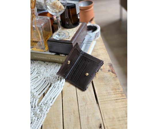 Acı Kahve Dokuma Desen Kare Kartlık Detaylı Cüzdan