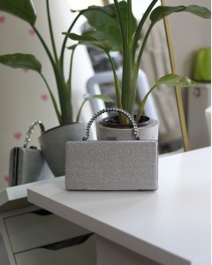 Platin Simli Taş Kulplu Burslu Abiye El Çantası