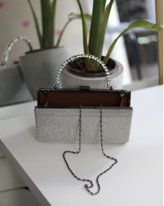 Platin Simli Taş Kulplu Burslu Abiye El Çantası