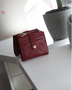 Kadın Koyu Kırmızı Kare Baklava Desenli Mini Kartlık Cüzdan