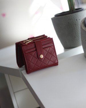 Kadın Koyu Kırmızı Kare Baklava Desenli Mini Kartlık Cüzdan